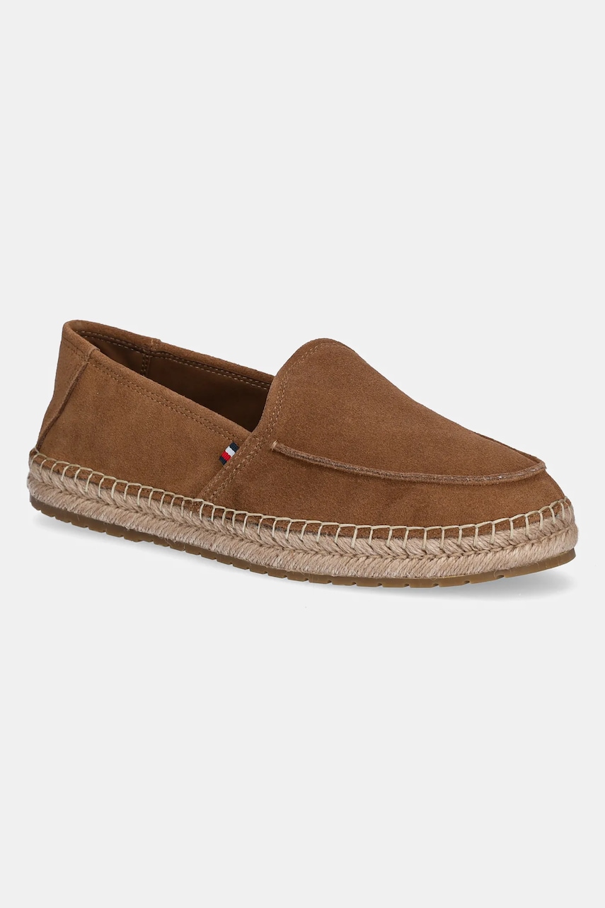 Tommy Hilfiger espadryle zamszowe HILFIGER FLEX ESPA SUEDE LOAFER kolor brązowy FM0FM05392