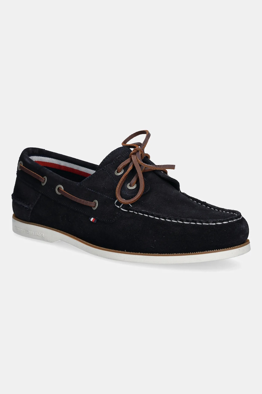 Levně Semišové mokasíny Tommy Hilfiger TH BOAT SHOE CORE SUEDE pánské, tmavomodrá barva, FM0FM05387