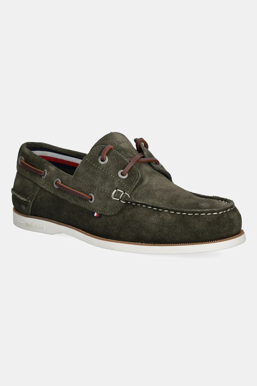 Levně Semišové mokasíny Tommy Hilfiger TH BOAT SHOE CORE SUEDE pánské, zelená barva, FM0FM05387
