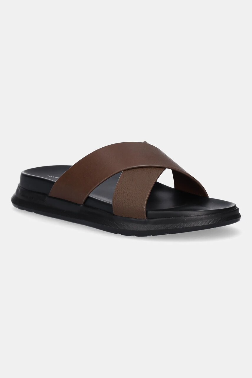 Levně Kožené pantofle Tommy Hilfiger D DENSITY HILFIGER LTH CC SAND pánské, hnědá barva, FM0FM05358