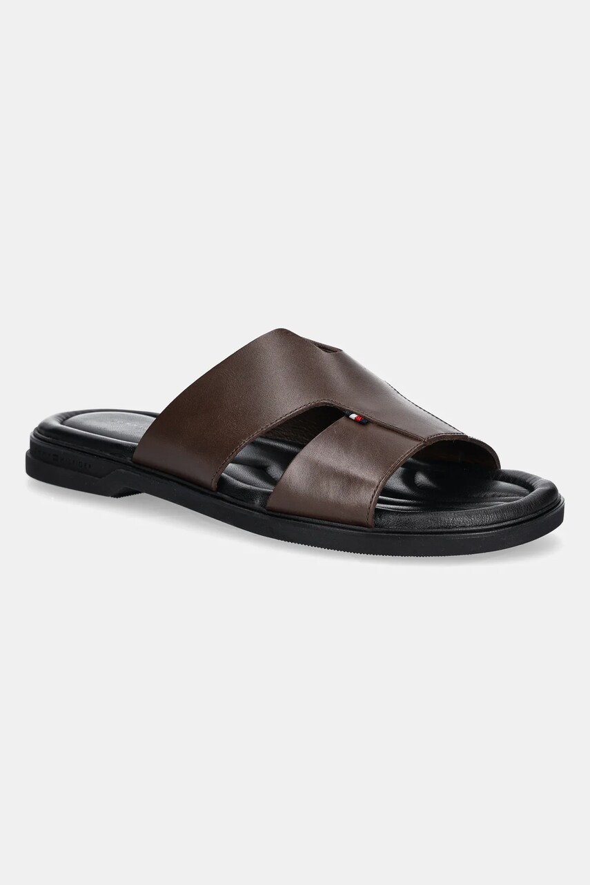 Levně Kožené pantofle Tommy Hilfiger PREMIUM HILFIGER SLIPON LH SAND pánské, hnědá barva, FM0FM05357