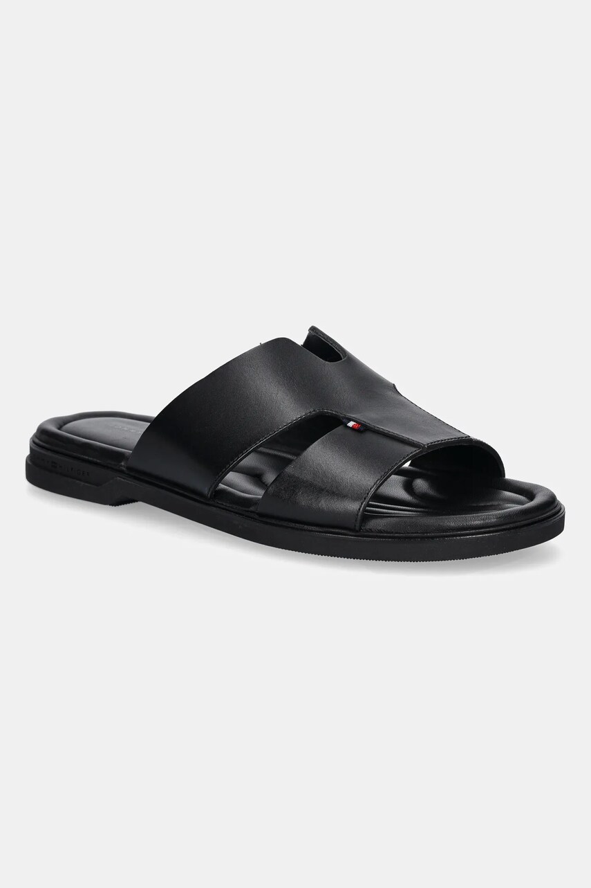 Levně Kožené pantofle Tommy Hilfiger PREMIUM HILFIGER SLIPON LH SAND pánské, černá barva, FM0FM05357