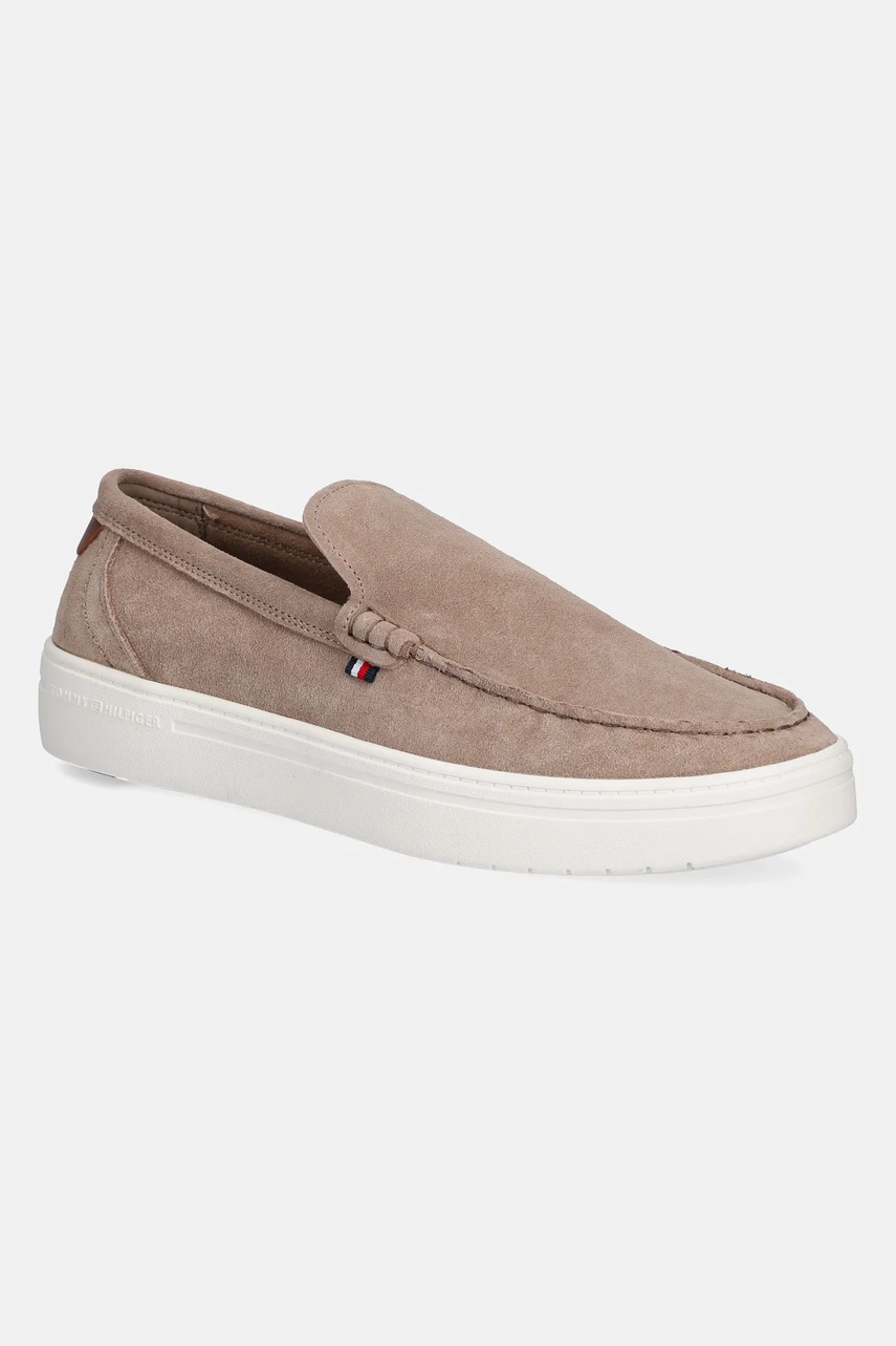 Levně Semišové mokasíny Tommy Hilfiger MODERN LIGHT HYBRID SUEDE LOAFER pánské, béžová barva, FM0FM05354