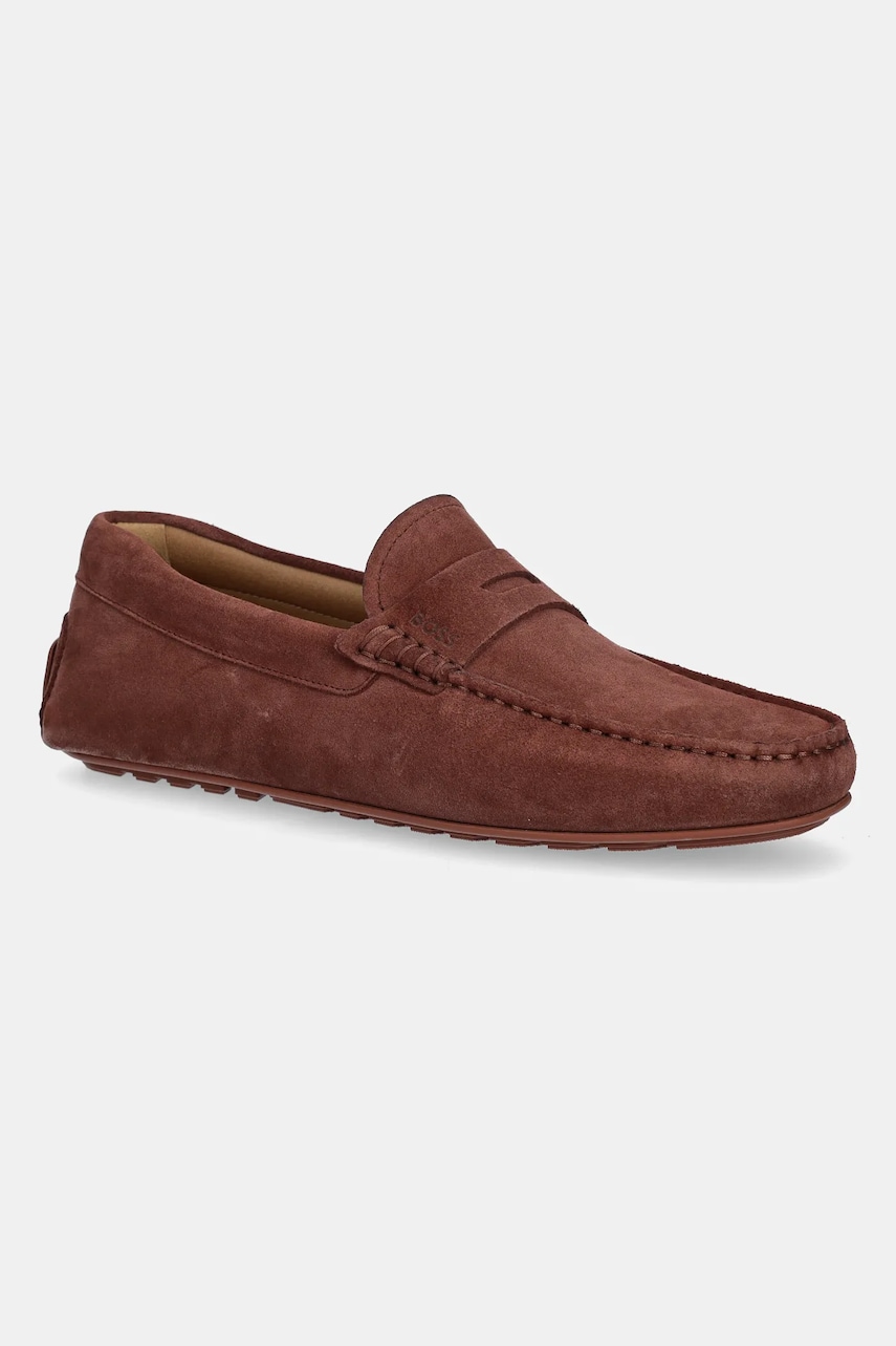 BOSS mocasini din piele intoarsa Noel barbati, culoarea bordo, 50541750 BOSS mocasini din piele intoarsa Noel barbati, culoarea bordo, 50541750