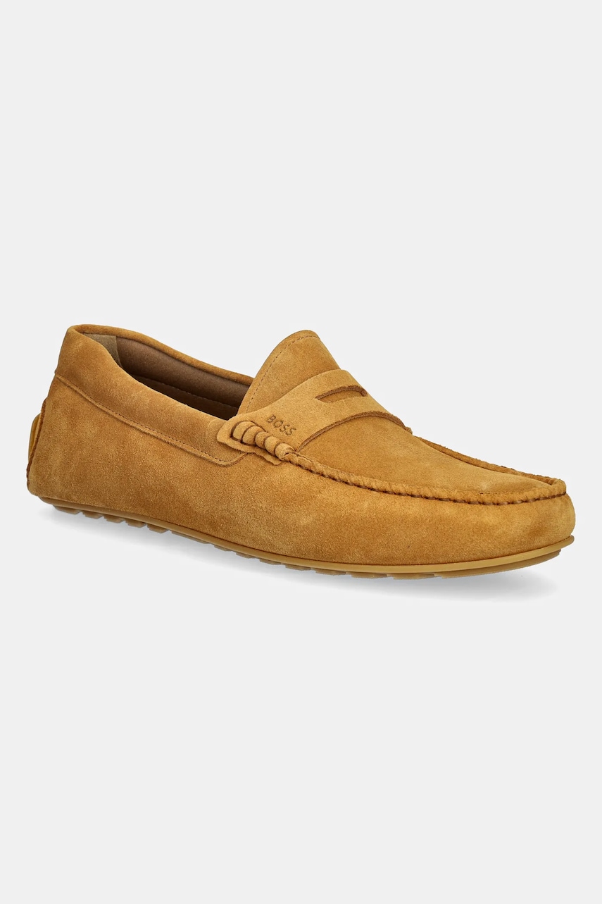 BOSS mocasini din piele intoarsa Noel barbati, culoarea galben, 50541750 BOSS mocasini din piele intoarsa Noel barbati, culoarea galben, 50541750