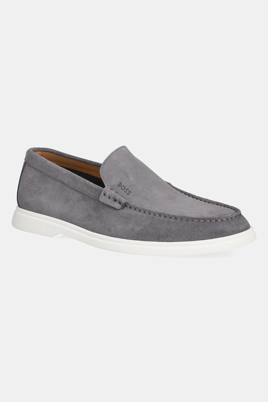 BOSS mocasini din piele intoarsa Sienne barbati, culoarea gri, 50543083 BOSS mocasini din piele intoarsa Sienne barbati, culoarea gri, 50543083