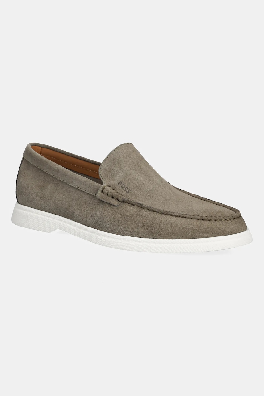 BOSS mocasini din piele intoarsa Sienne barbati, culoarea verde, 50543083 BOSS mocasini din piele intoarsa Sienne barbati, culoarea verde, 50543083