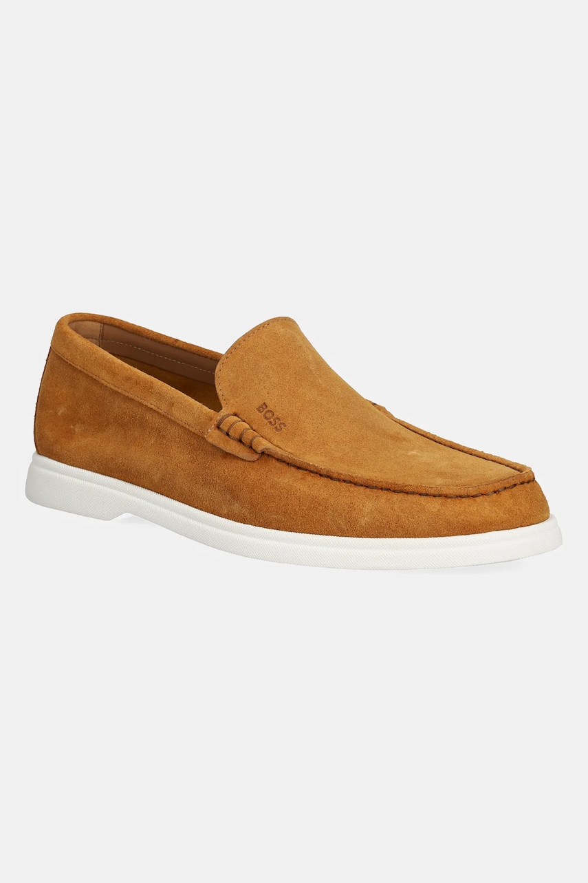 BOSS mocasini din piele intoarsa Sienne barbati, culoarea maro, 50543083