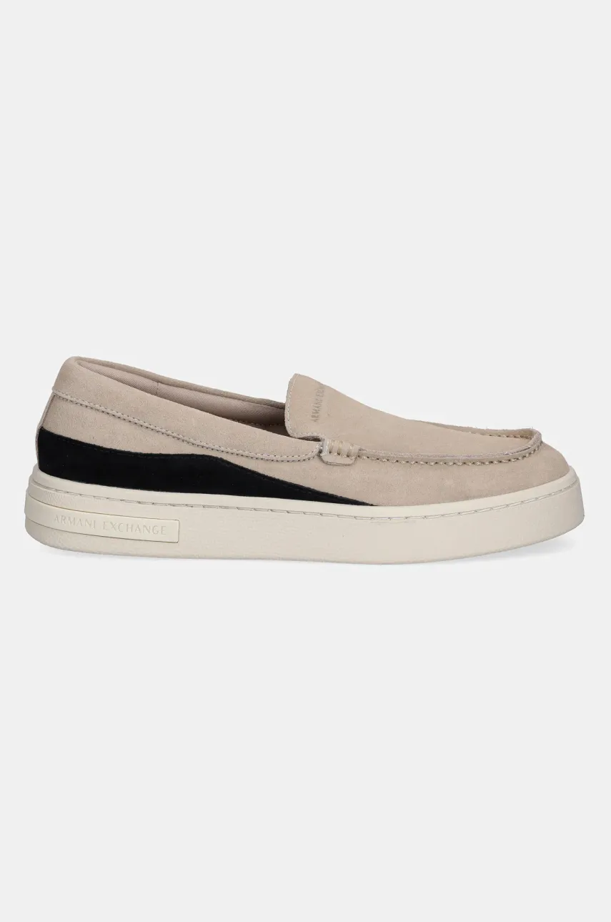 Кожаные мокасины Armani Exchange мужской цвет бежевый XUY011 XV868 U644 Кожаные мокасины Armani Exchange мужской цвет бежевый XUY011 XV868 U644