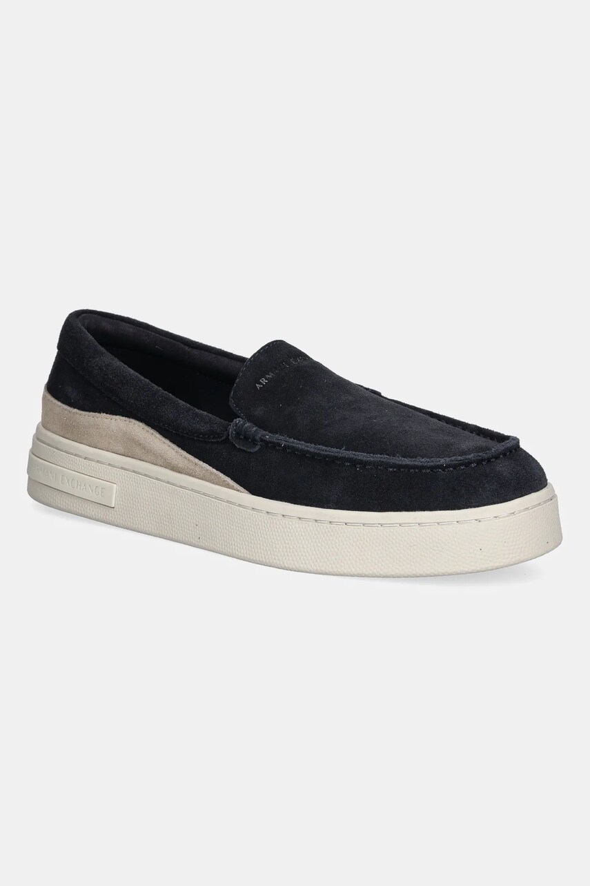 Armani Exchange mocasini de piele bărbați, culoarea bleumarin, XUY011 XV868 U645