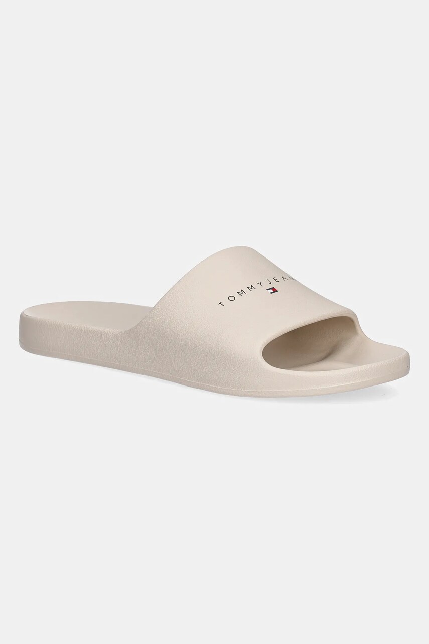 Tommy Jeans papuci BASIC SANDAL barbati, culoarea bej, EM0EM01559