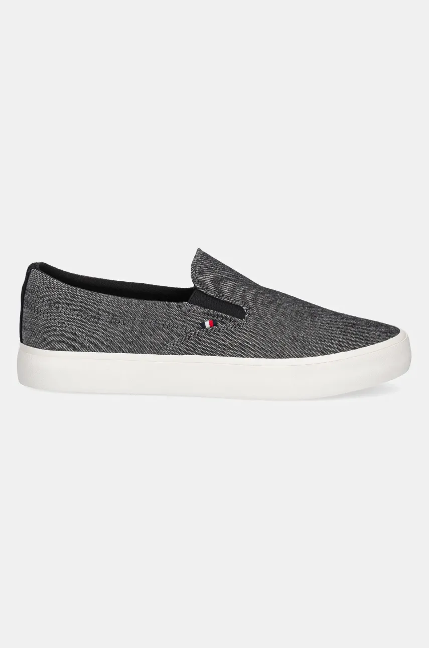 Кеды Tommy Hilfiger TH HI VULC LOW SLIP ON CH мужские цвет чёрный FM0FM05390 Кеды Tommy Hilfiger TH HI VULC LOW SLIP ON CH мужские цвет чёрный FM0FM05390
