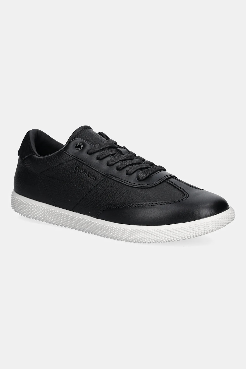 Levně Kožené sneakers boty Calvin Klein LOW TOP LACE UP TMBL LTH černá barva, HM0HM01803