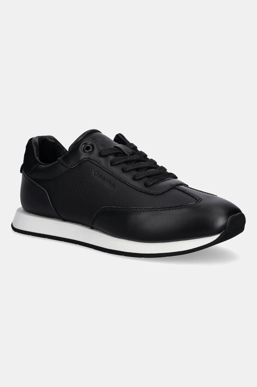 Levně Kožené sneakers boty Calvin Klein LOW TOP LACE UP TMBL LTH černá barva, HM0HM01804