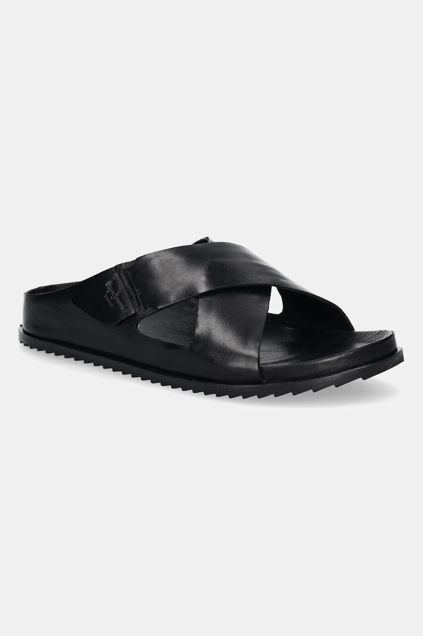 Pepe Jeans papuci de piele CORBY DRESS bărbați, culoarea negru, PMS90125 Pepe Jeans papuci de piele CORBY DRESS bărbați, culoarea negru, PMS90125