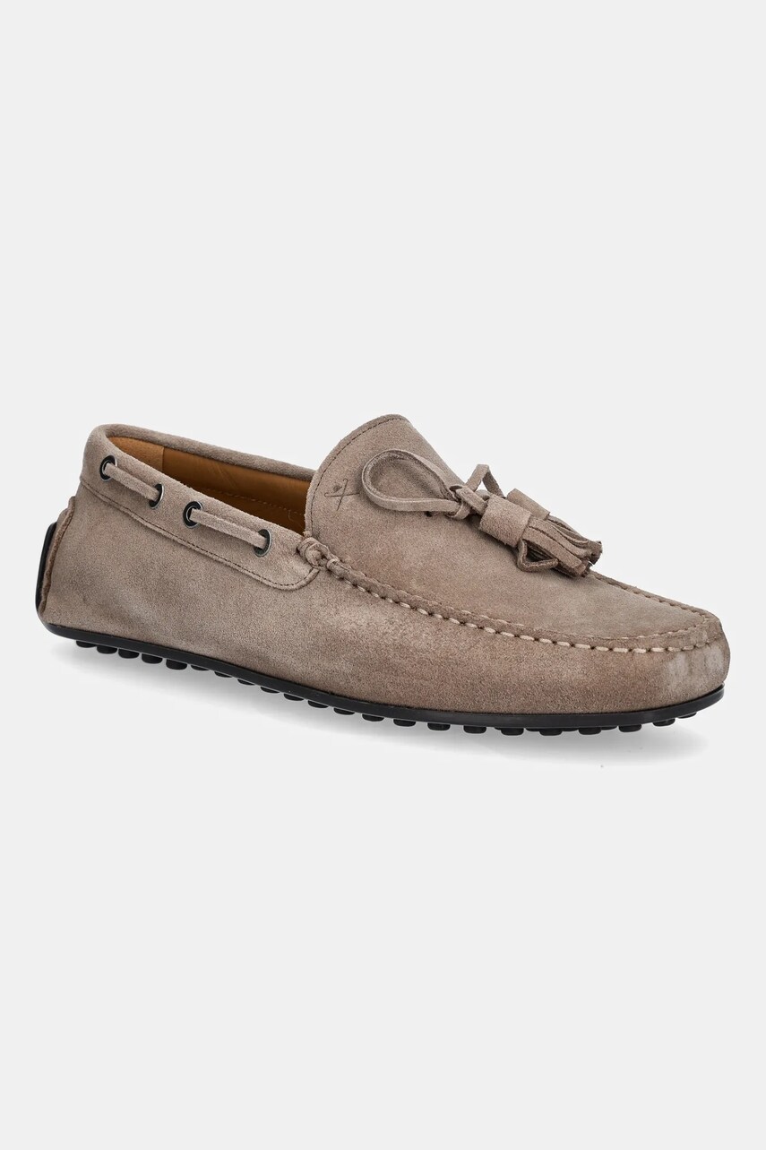 Hackett London mocasini din piele întoarsă DRIVER TASSEL culoarea maro, HMS21486