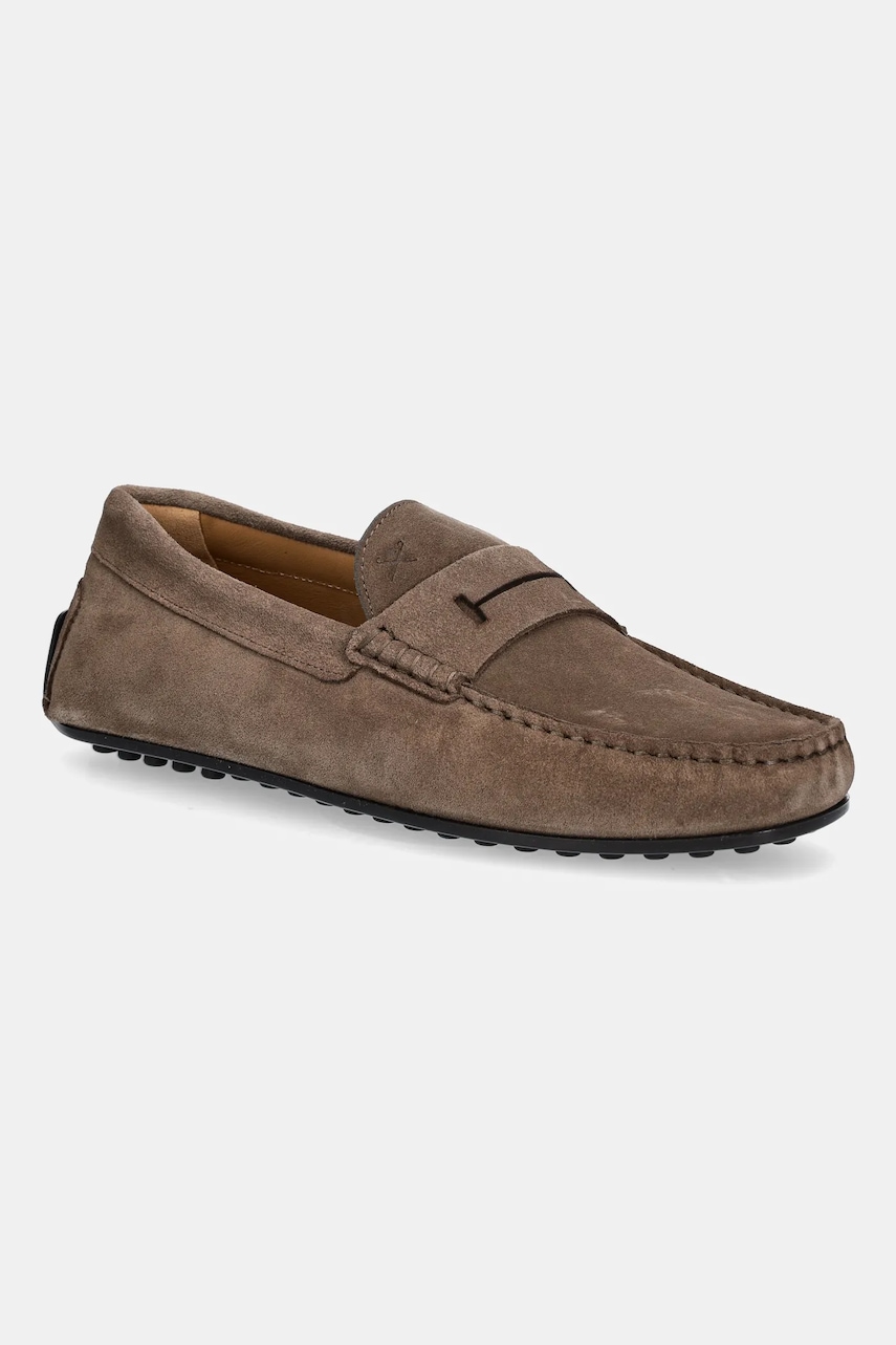 Hackett London mocasini din piele întoarsă DRIVER LOAFER culoarea maro, HMS21485