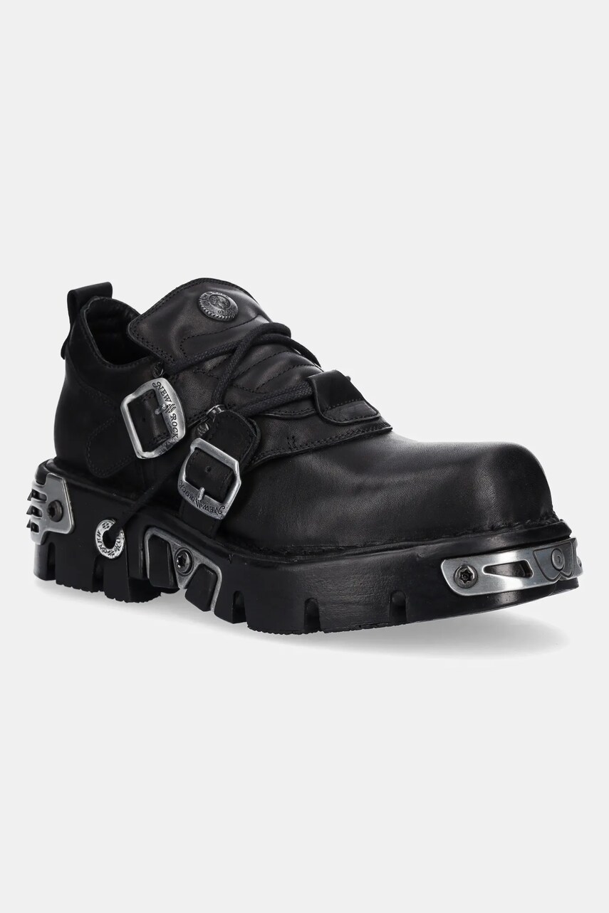New Rock pantofi de piele METALLIC barbati, culoarea negru, M-994-C2