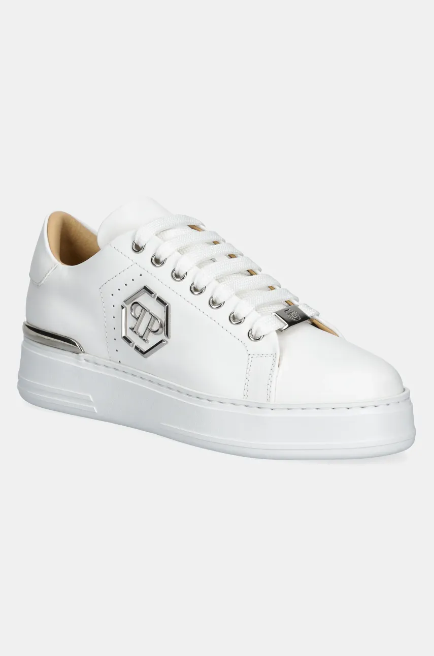 Philipp Plein sneakers din piele Nappa Lo-Top Hexagon culoarea alb, USC0670 PLE010N 01