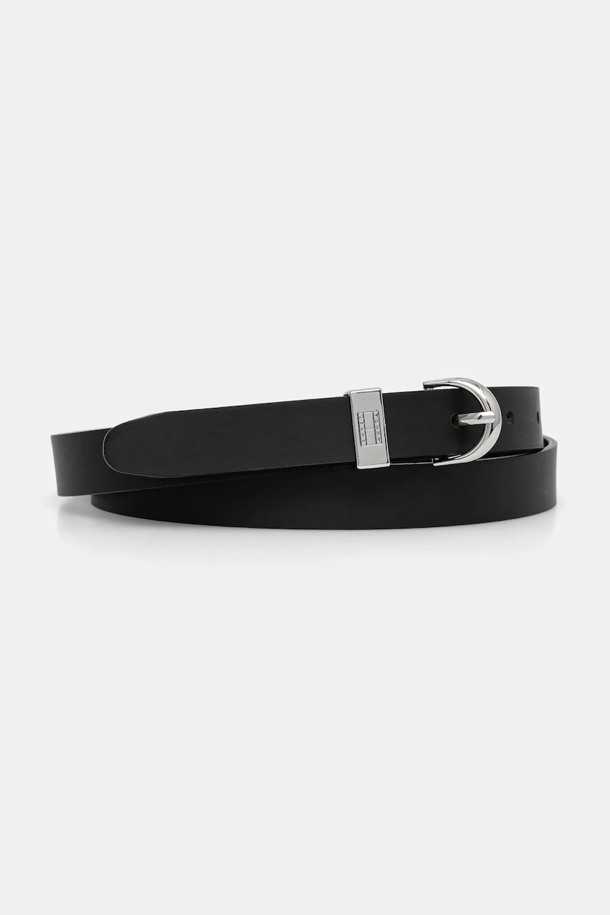 Tommy Jeans curea de piele femei, culoarea negru, AW0AW17000
