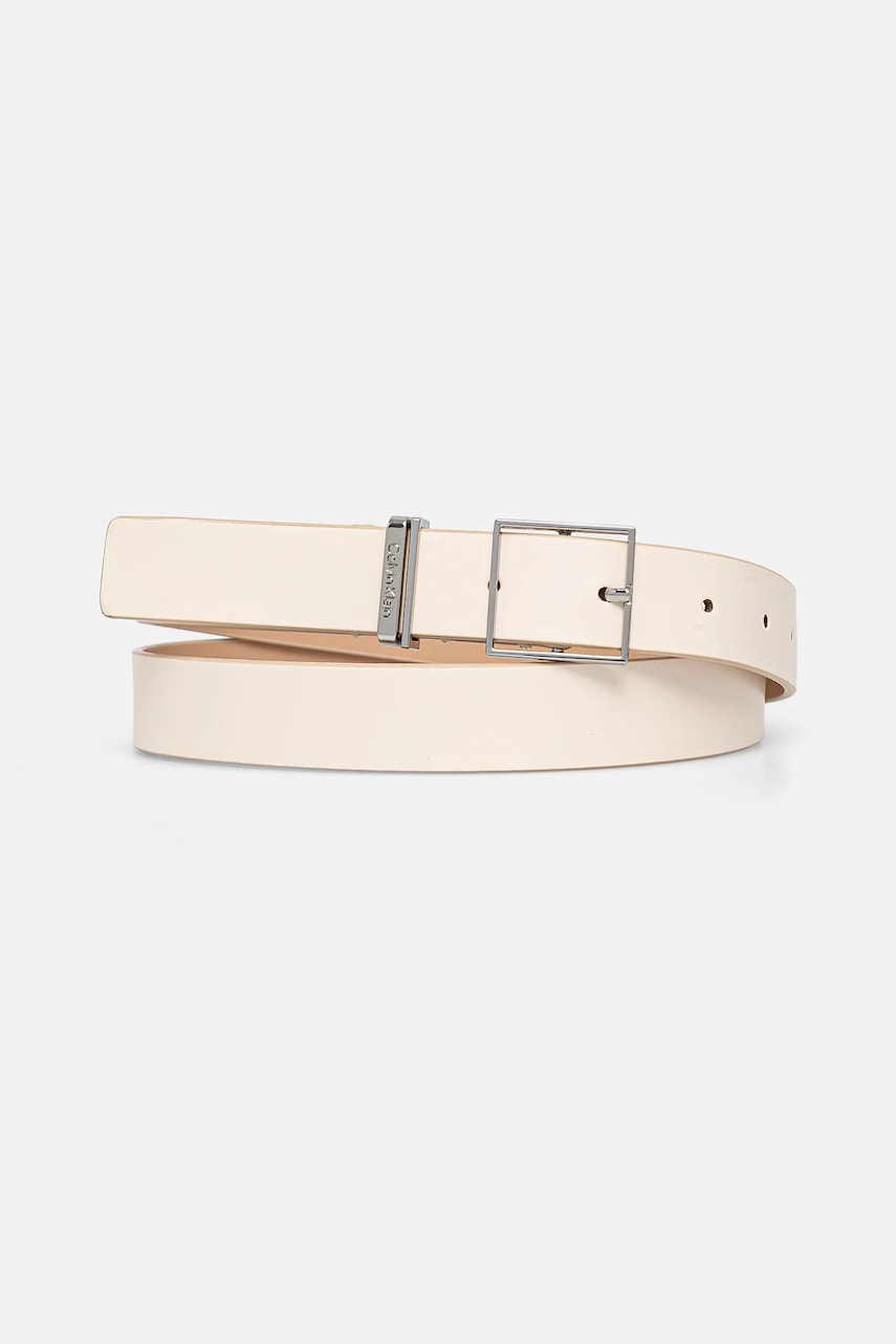 Levně Kožený pásek Calvin Klein dámský, béžová barva, K60K612866