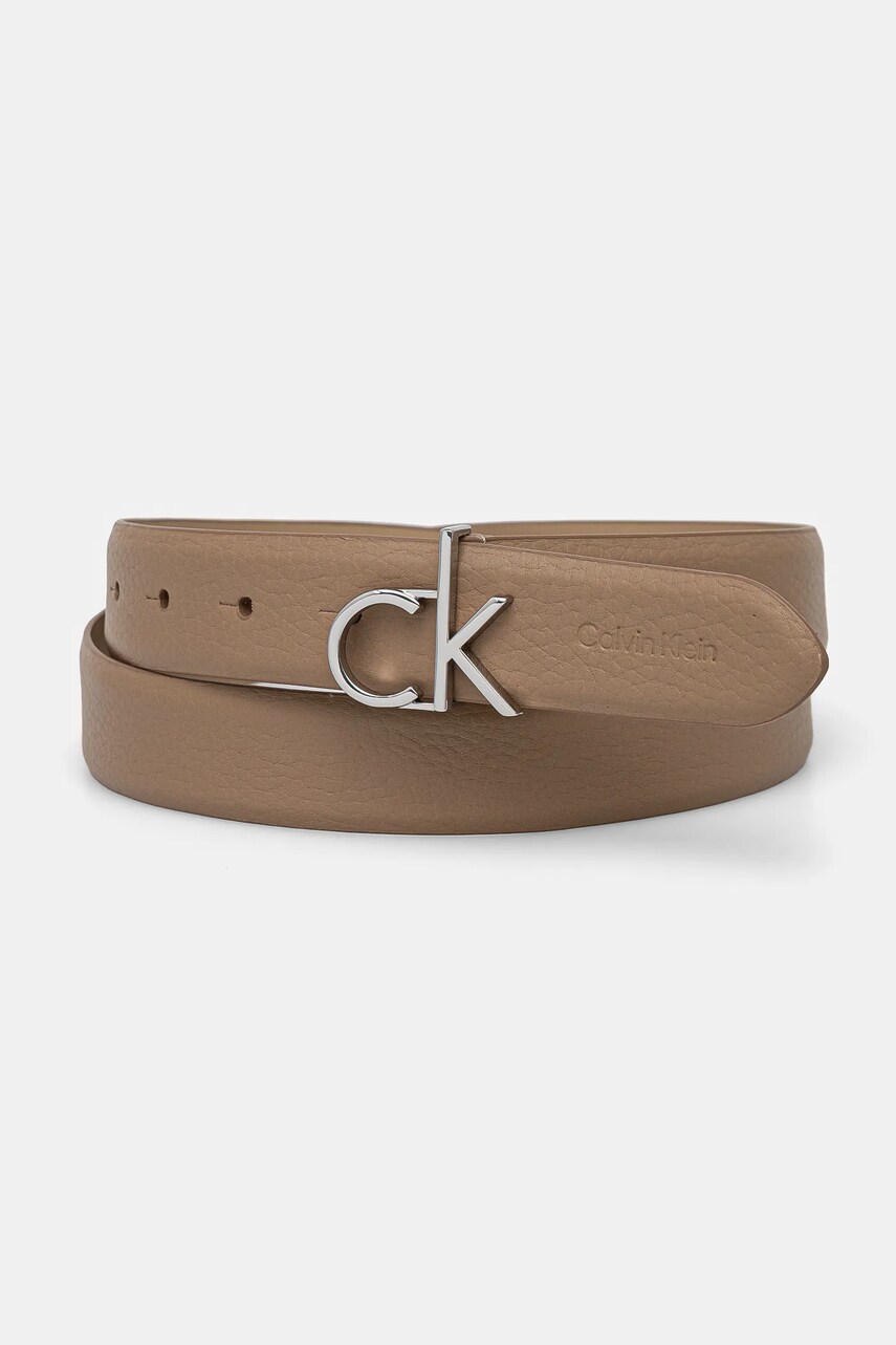 Levně Kožený pásek Calvin Klein dámský, béžová barva, K60K613073