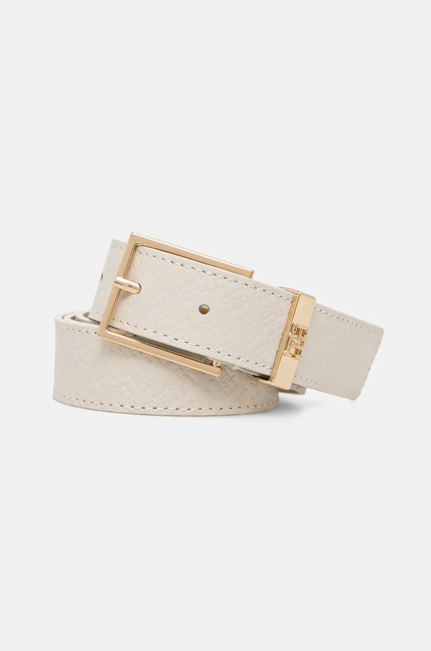 Levně Kožený pásek Tommy Hilfiger dámský, béžová barva, AW0AW16834