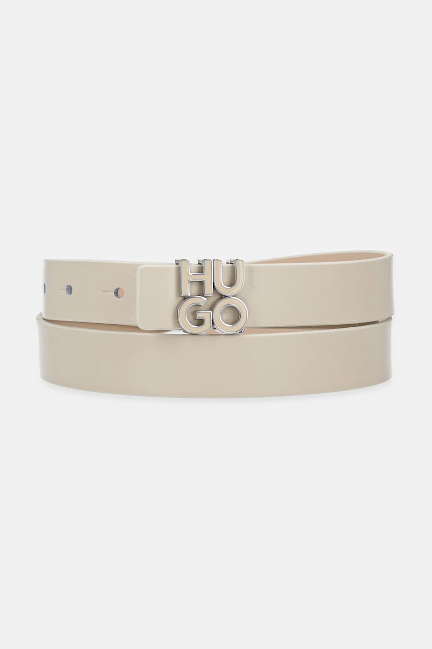 HUGO curea de piele femei, culoarea bej, 50529613
