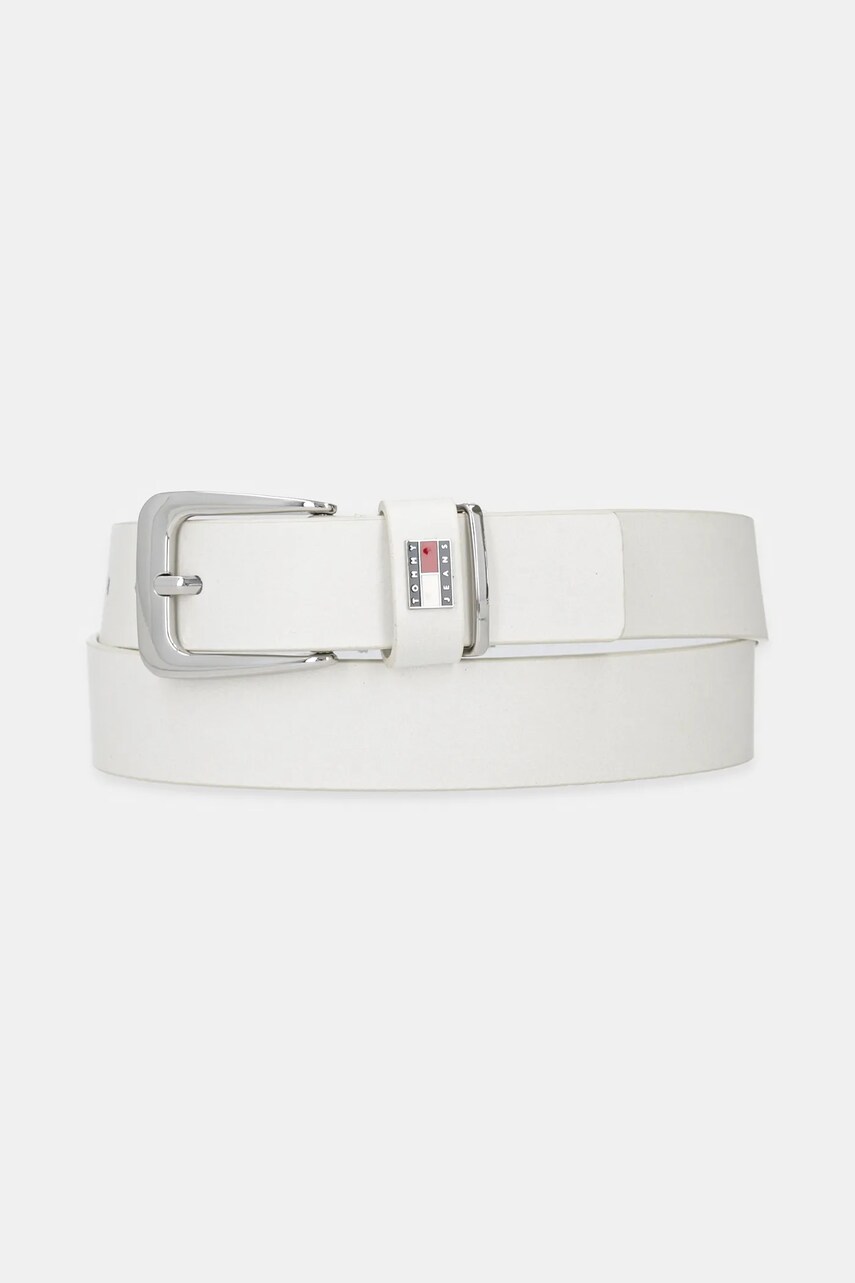 Tommy Jeans curea de piele femei, culoarea alb, AW0AW17317