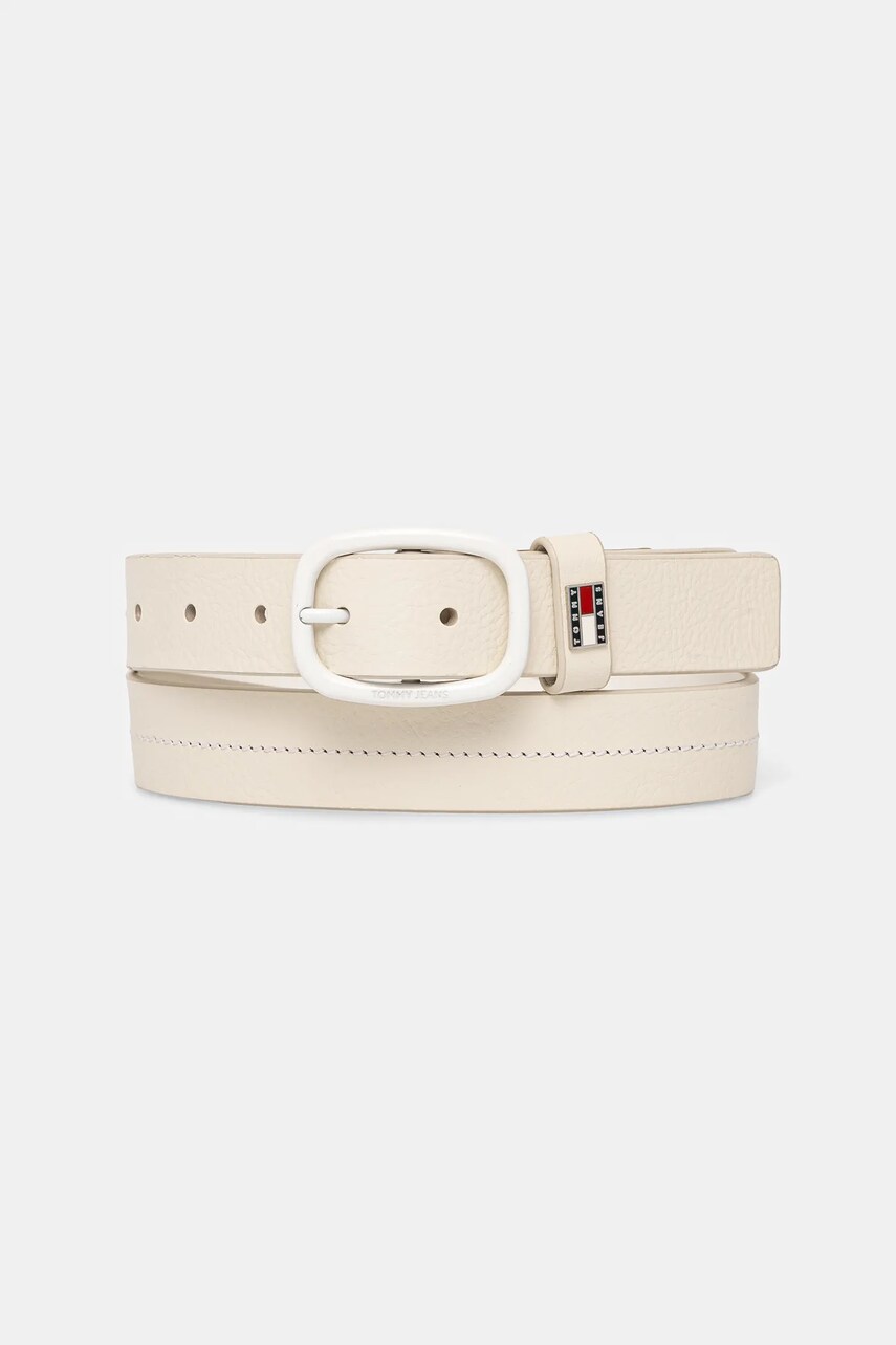 Tommy Jeans curea din piele intoarsa culoarea bej, AW0AW17392