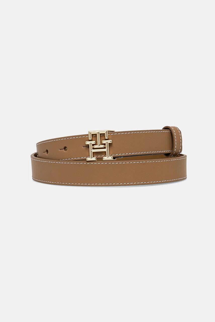 Levně Kožený pásek Tommy Hilfiger dámský, béžová barva, AW0AW17248