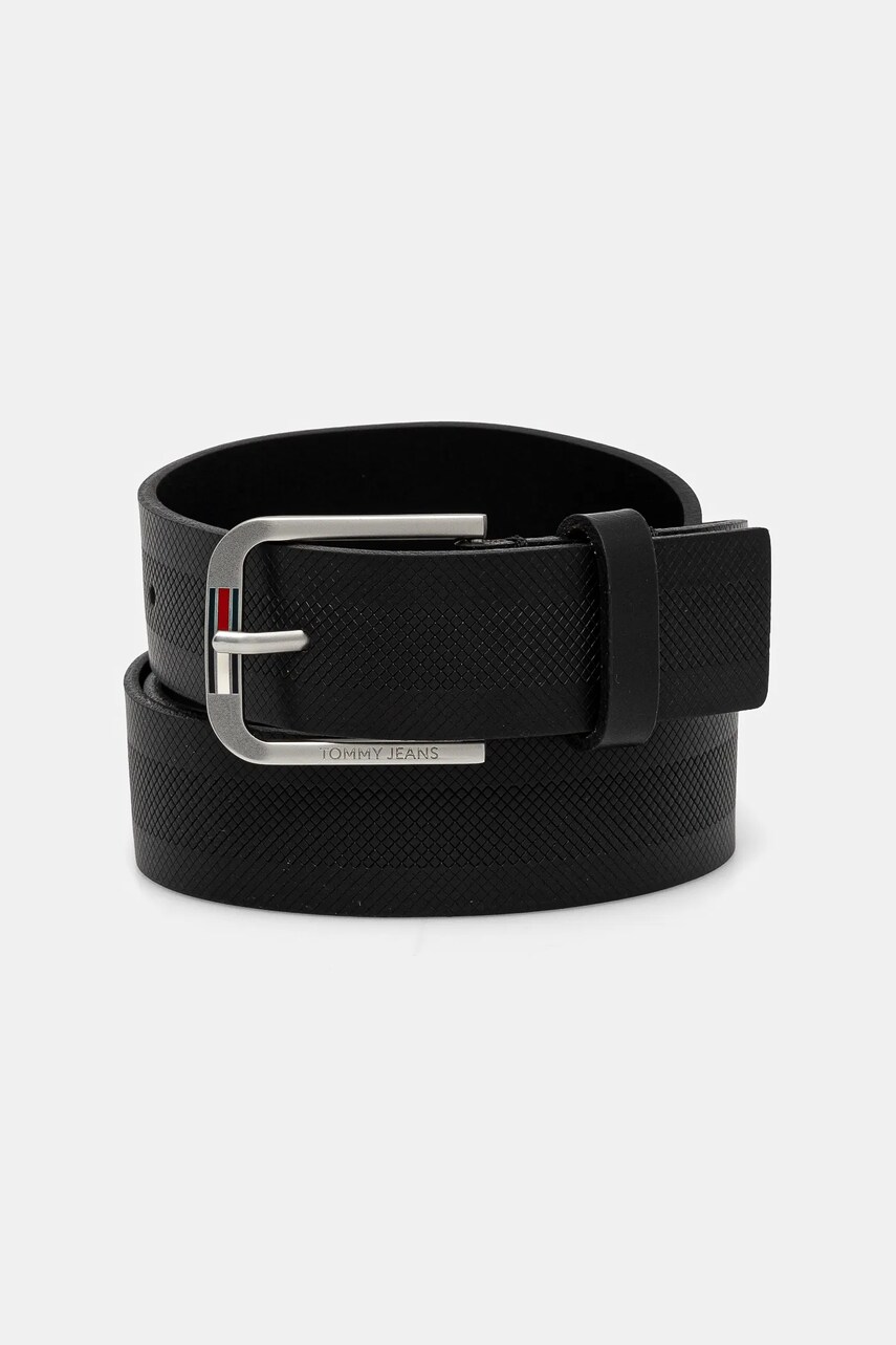 Tommy Jeans curea de piele barbati, culoarea negru, AM0AM12926