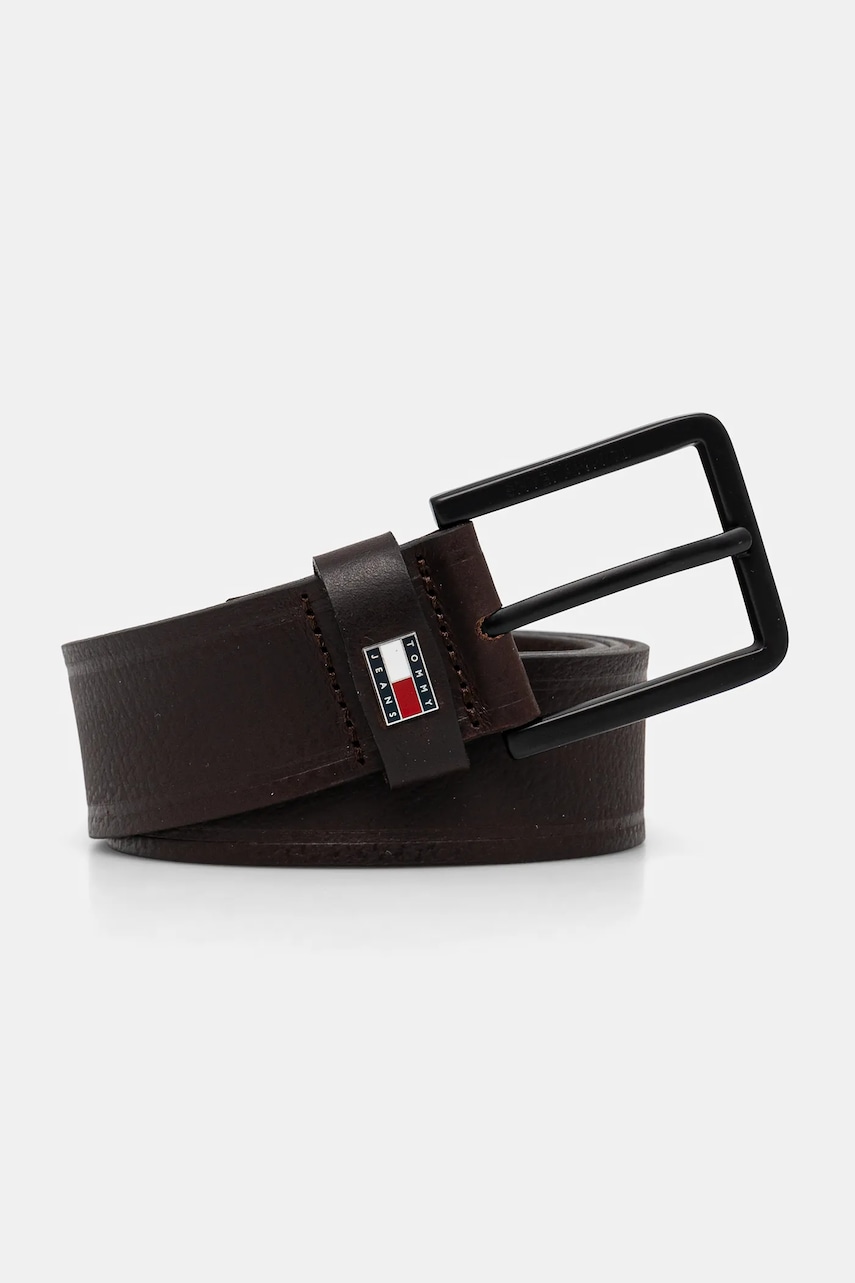 Tommy Jeans curea de piele barbati, culoarea maro, AM0AM13291