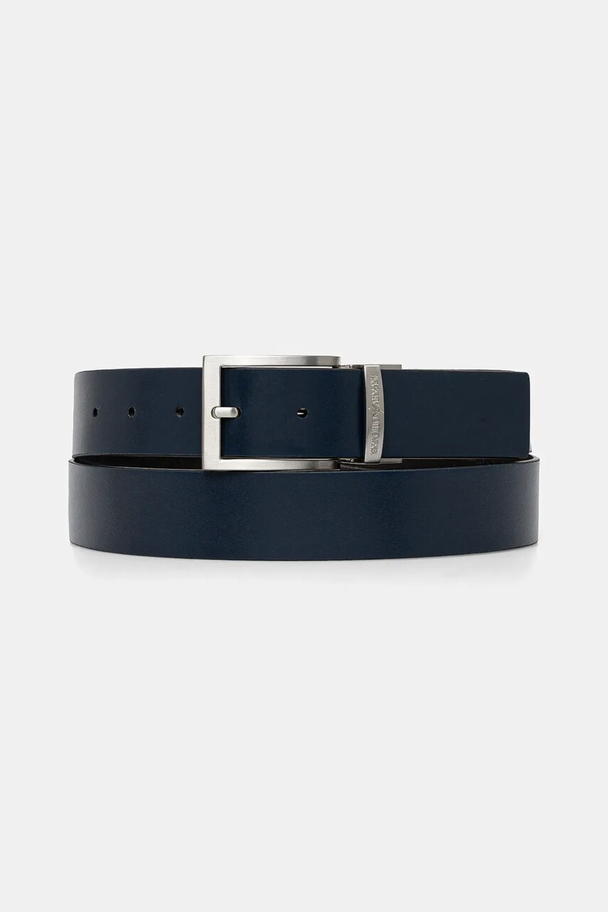 Emporio Armani curea de piele barbati, culoarea albastru marin, EM001772 AF15136