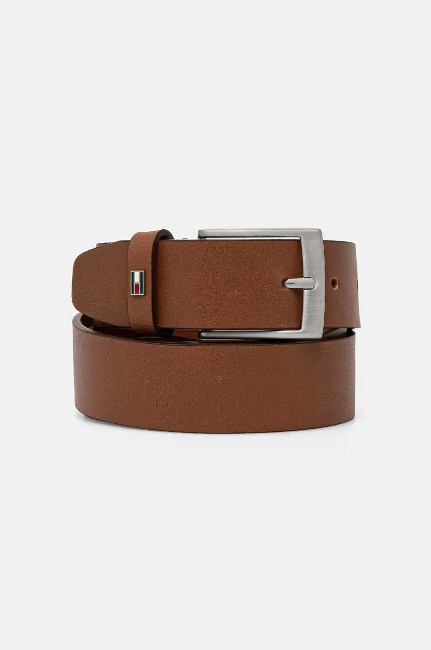 Levně Kožený pásek Tommy Hilfiger pánský, hnědá barva, AM0AM13014