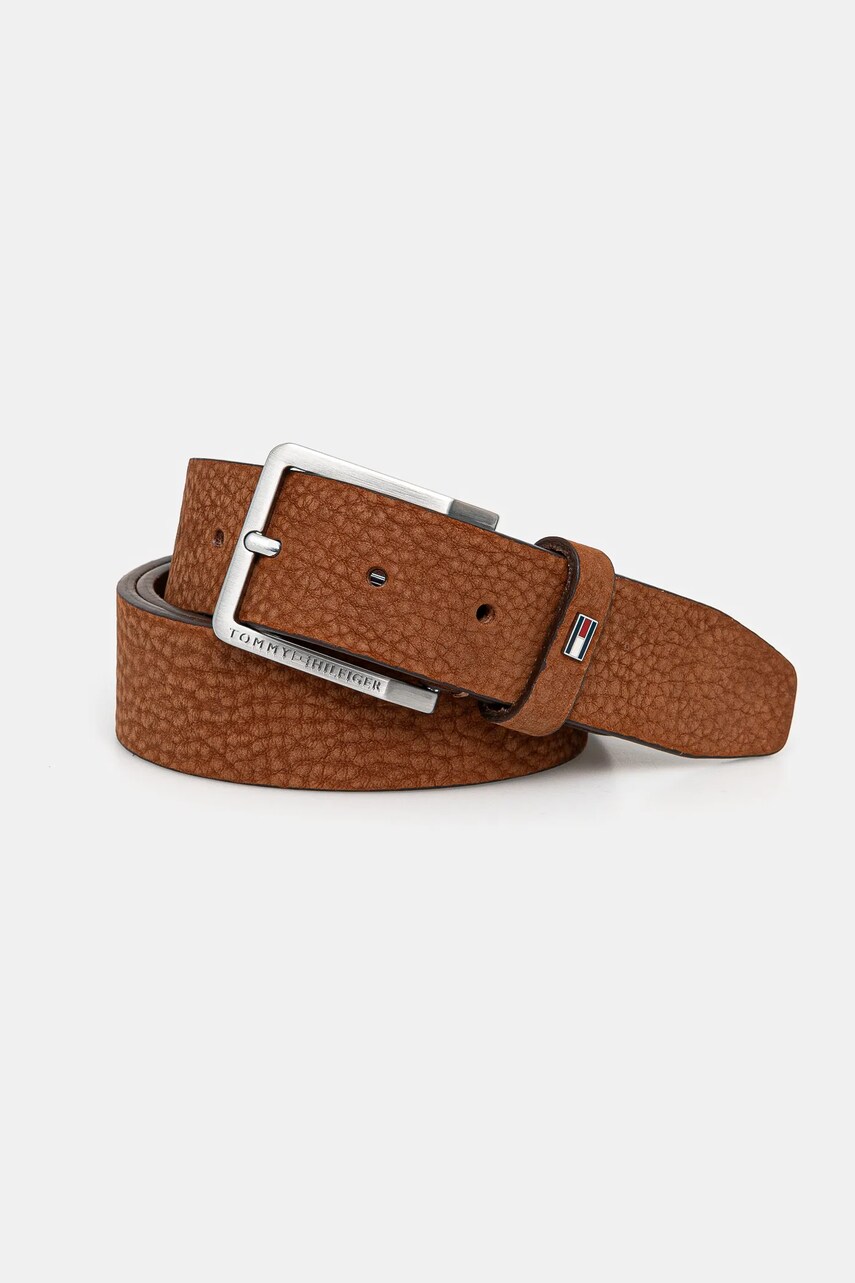 Levně Kožený pásek Tommy Hilfiger pánský, hnědá barva, AM0AM13019