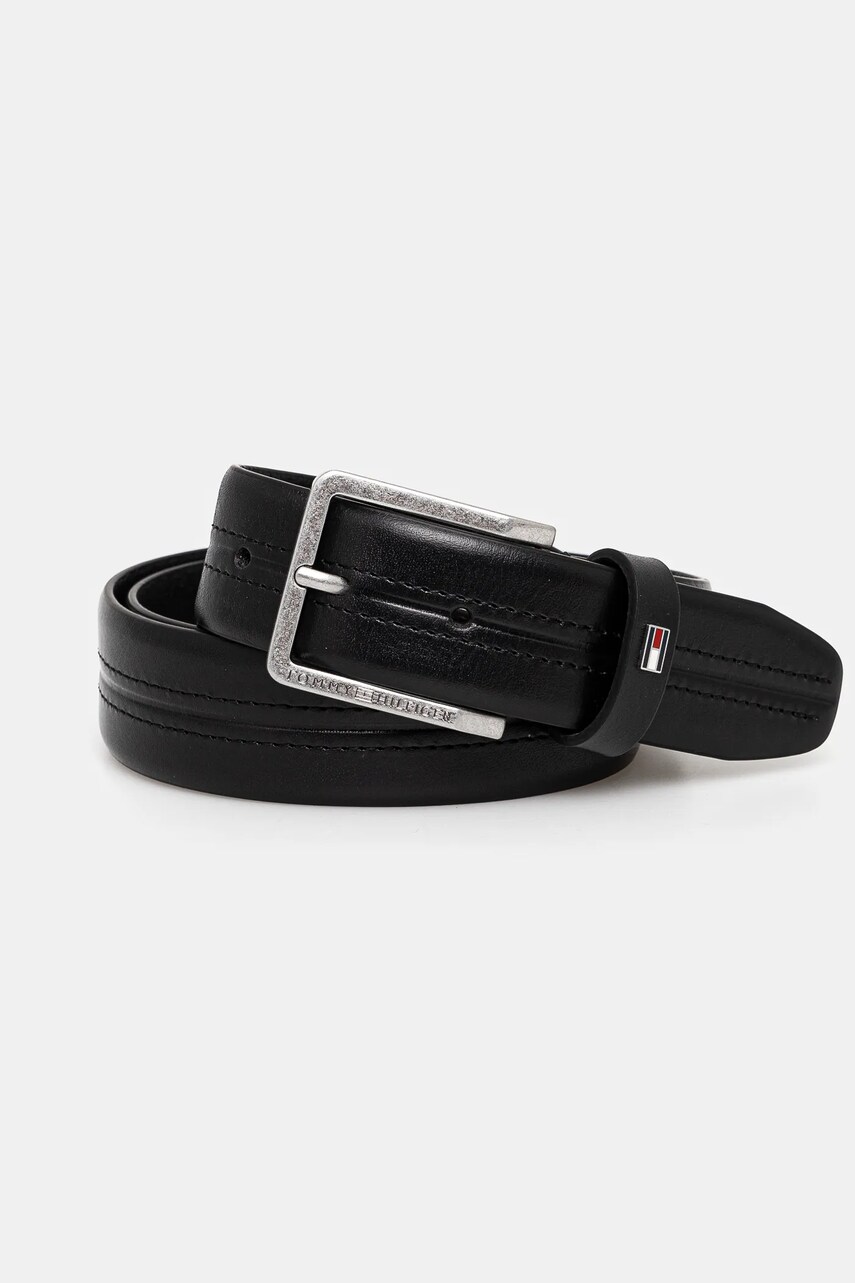 Levně Kožený pásek Tommy Hilfiger pánský, černá barva, AM0AM13304