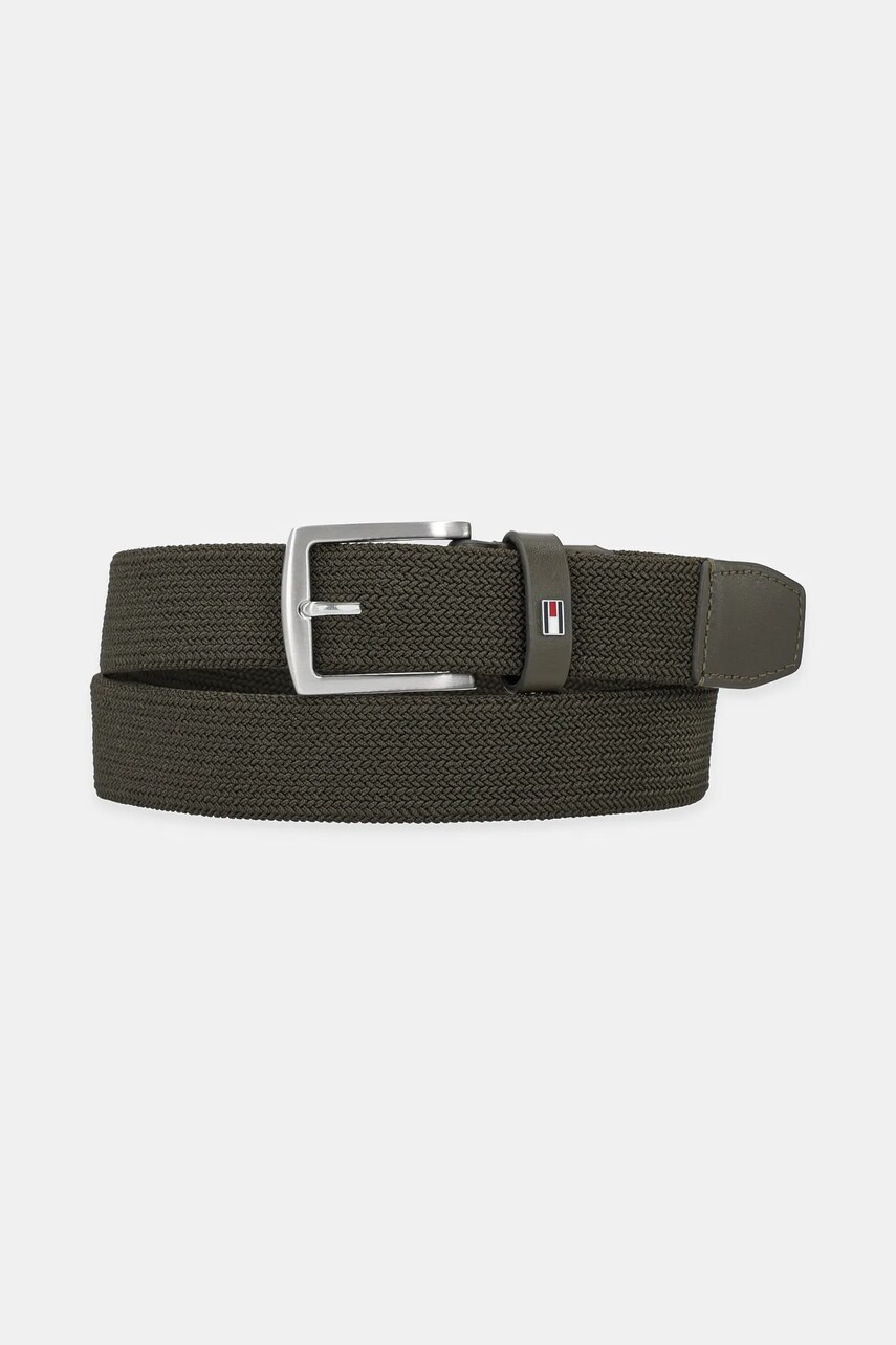 Levně Pásek Tommy Hilfiger pánský, zelená barva, AM0AM13354