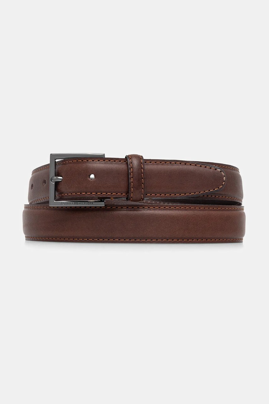 Levně Kožený pásek Tommy Hilfiger pánský, hnědá barva, AM0AM13379