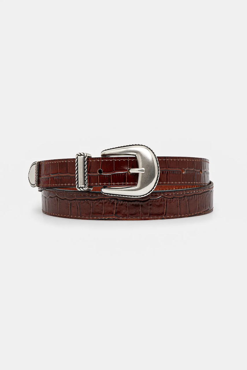 Levně Kožený pásek Drôle de Monsieur La Ceinture Croco pánský, hnědá barva, G-AC168-LH031-BN