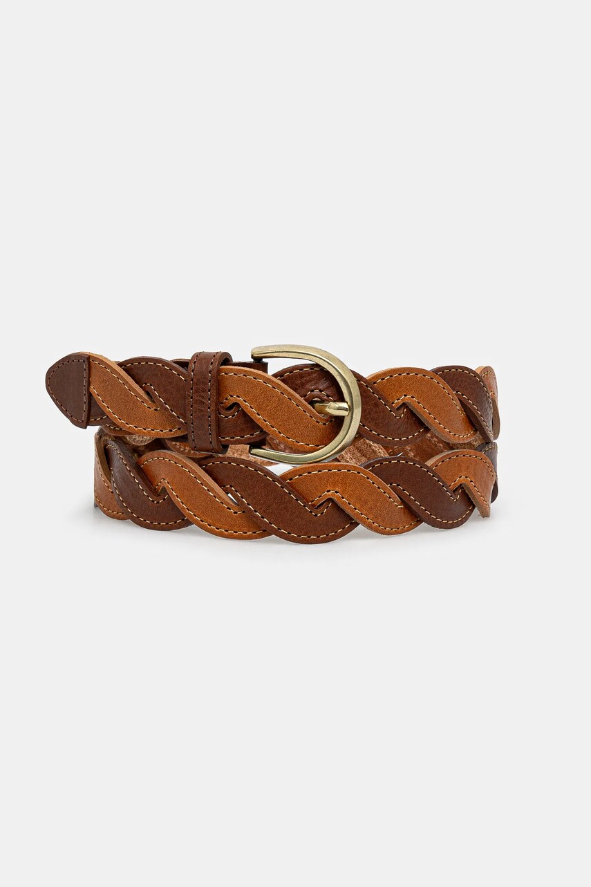 Drôle de Monsieur curea de piele La Ceinture Tresse barbati, culoarea maro, G-AC169-LH030-CG