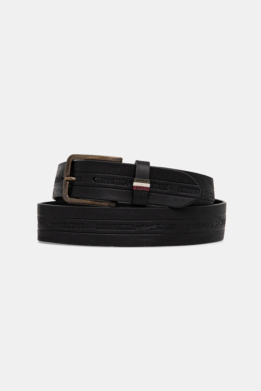 Aeronautica Militare curea de piele barbati, culoarea negru, CP262PL274 Aeronautica Militare curea de piele barbati, culoarea negru, CP262PL274