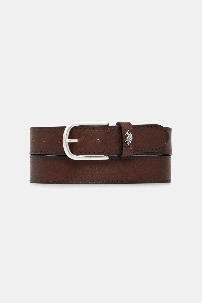 U.S. Polo Assn. curea de piele Dallas barbati, culoarea maro, WEUDX2641MHA