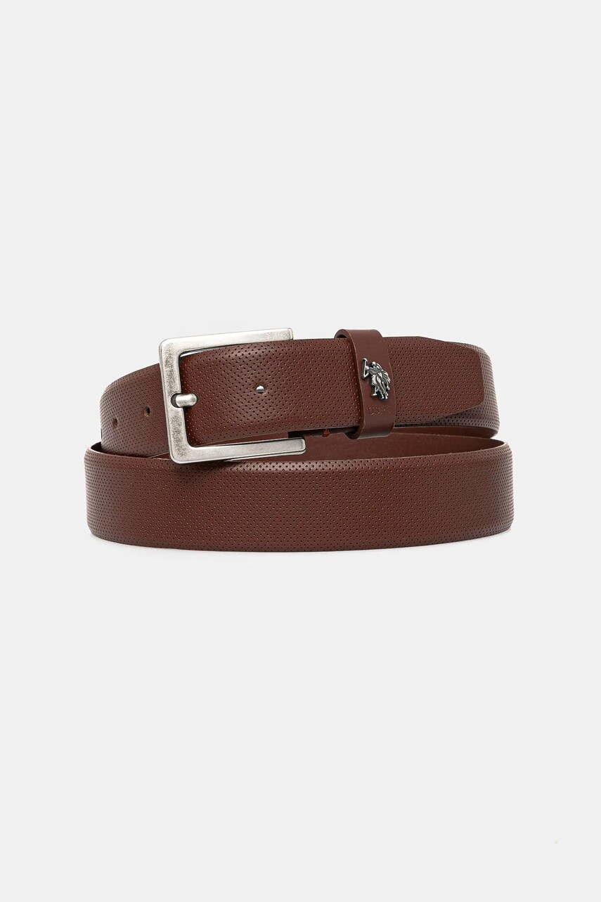 U.S. Polo Assn. curea de piele Michigan barbati, culoarea maro, WIUQH2570MHA