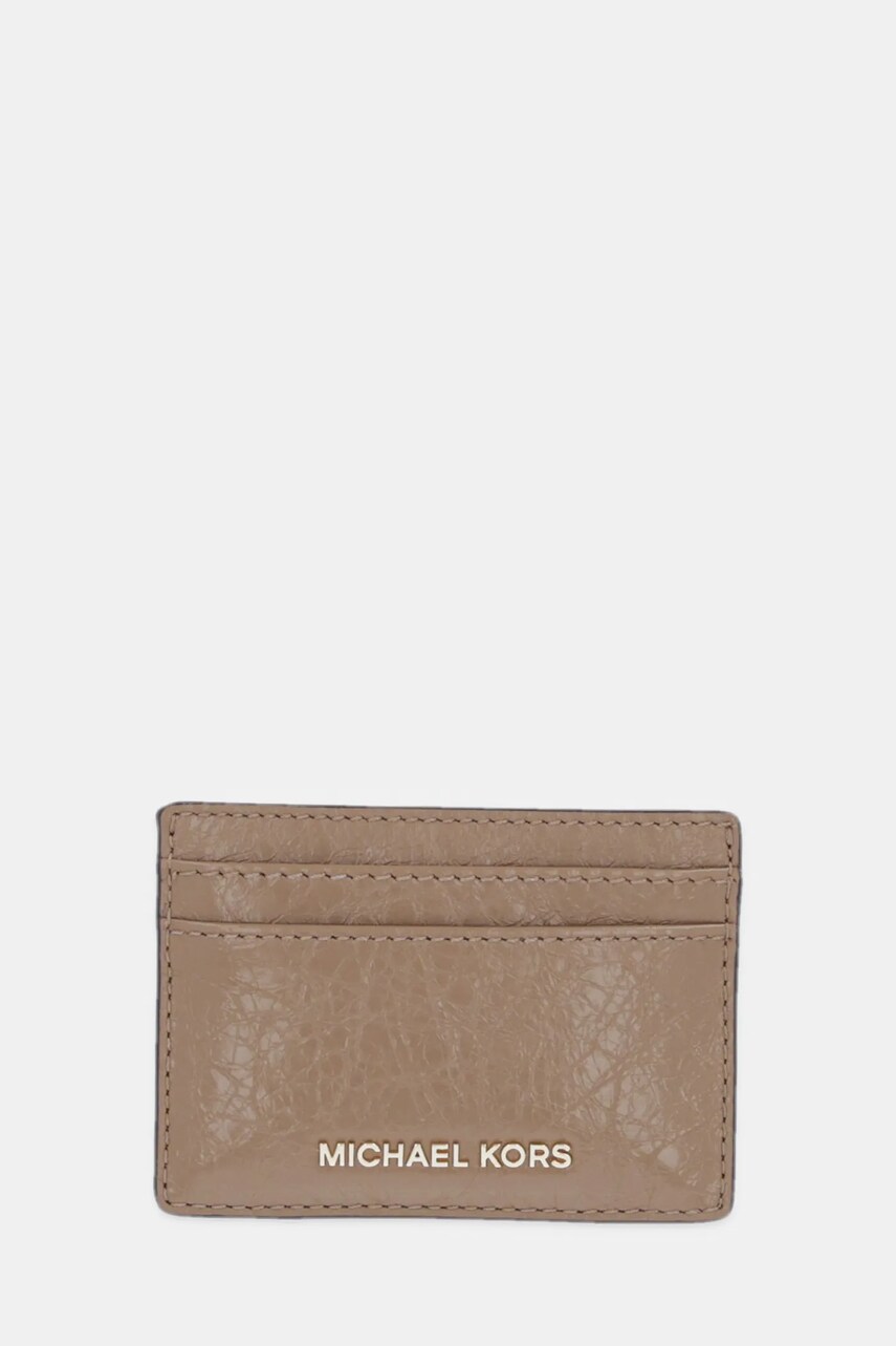 Levně Kožené pouzdro na karty MICHAEL Michael Kors béžová barva, 32R5GJ6D1L