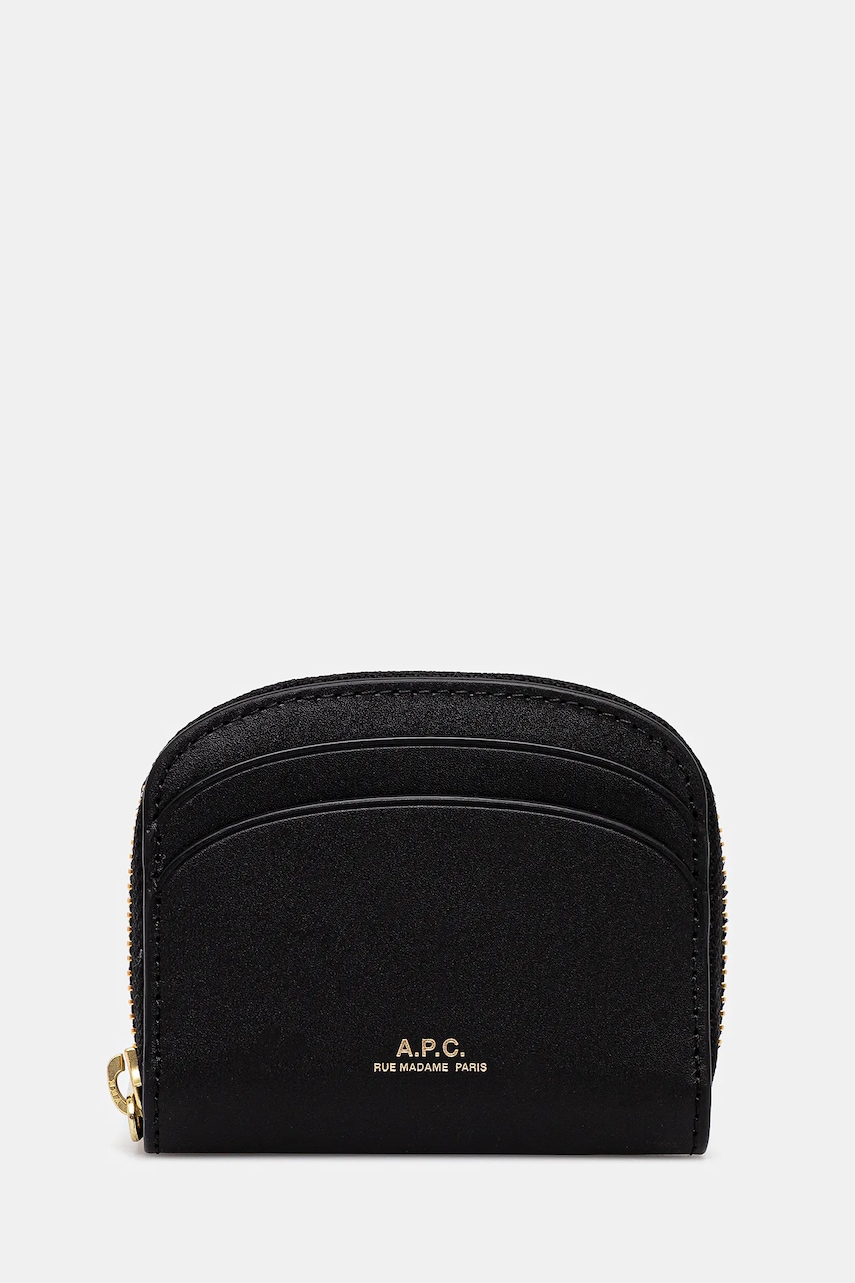 A.P.C. portofel de piele Compact Demi-Lune Mini femei, culoarea negru, PXAWV.F63437