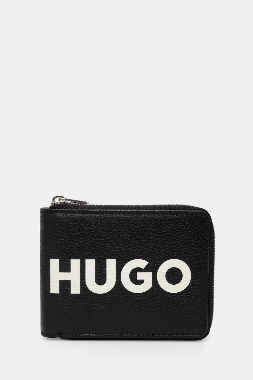 HUGO Δερμάτινο πορτοφόλι HUGO ανδρικό, χρώμα: μαύρο, 50536037
