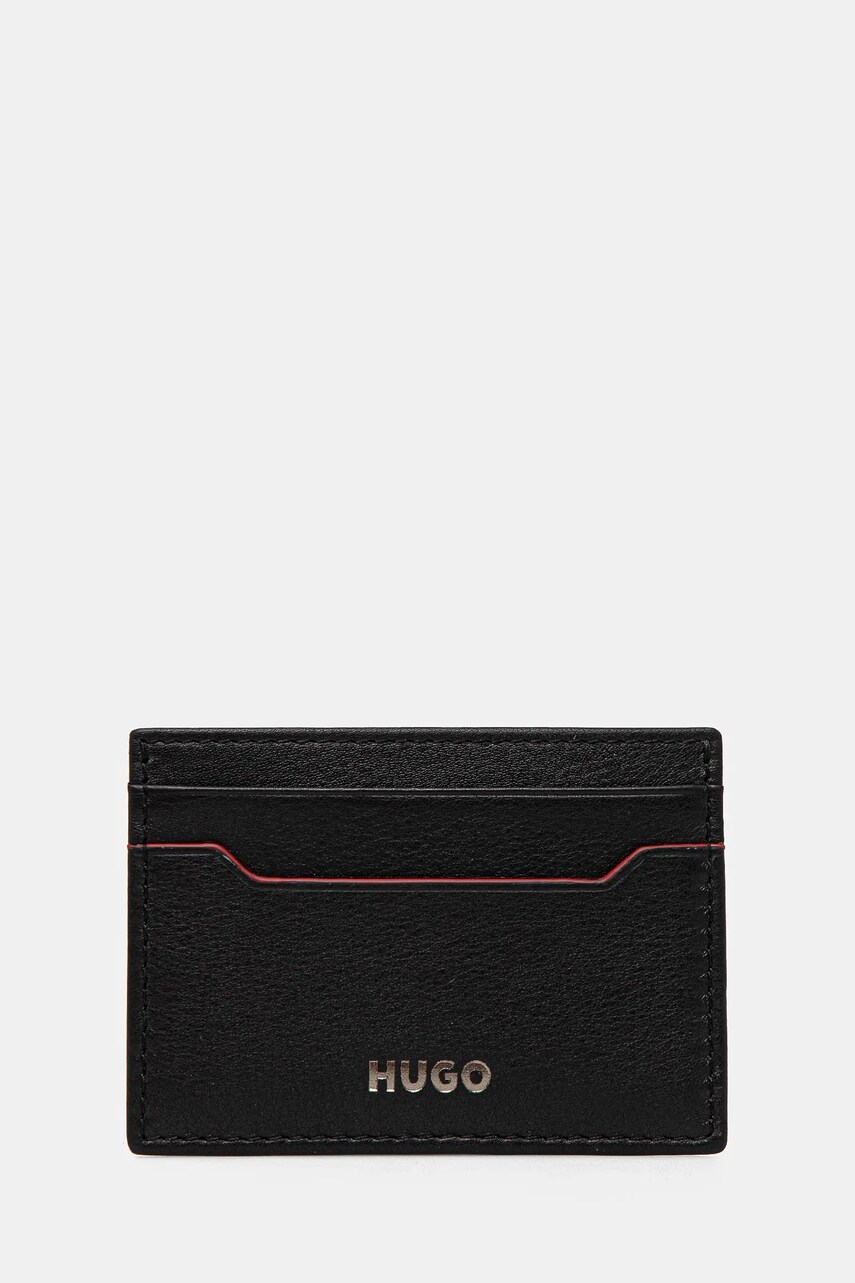 HUGO husă din piele pentru carduri + breloc culoarea negru, 50536411