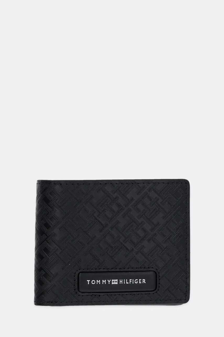 Levně Kožená peněženka Tommy Hilfiger černá barva, AM0AM13027