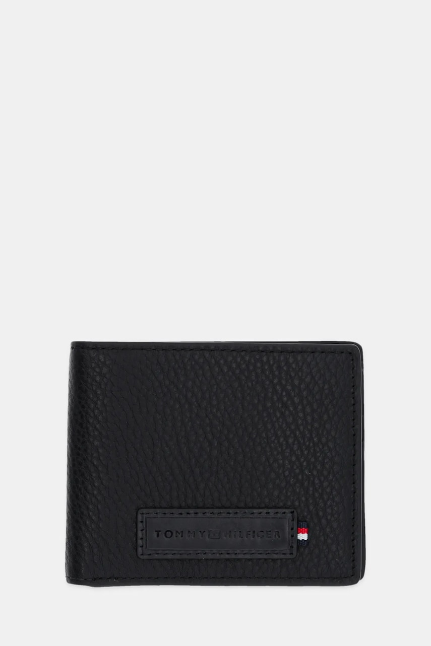 Levně Kožená peněženka Tommy Hilfiger černá barva, AM0AM13031